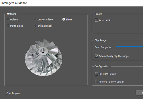 Syst&egrave;me de num&eacute;risation 3D avec guidage intelligent pour les parties noires et brillantes